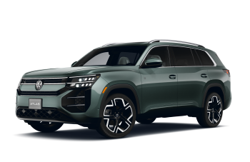 2027 Volkswagen Atlas SEL Premium three-row SUV in green, front three-quarter view