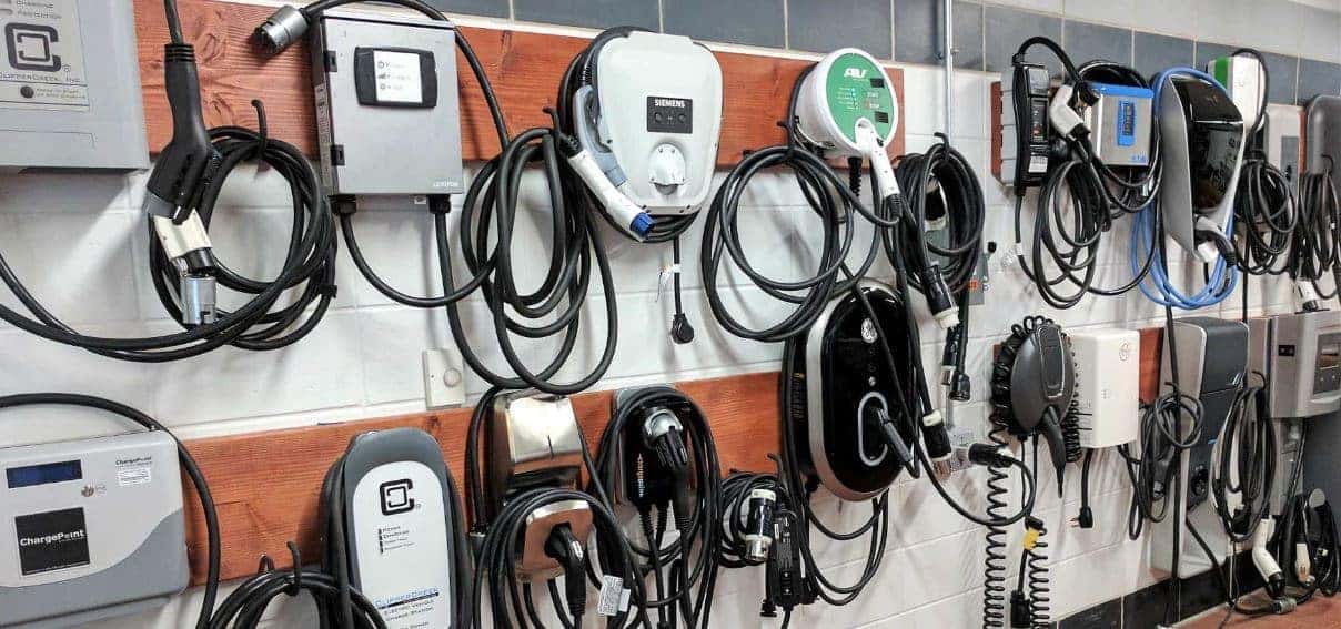 Level 2 charger mounted on a wall