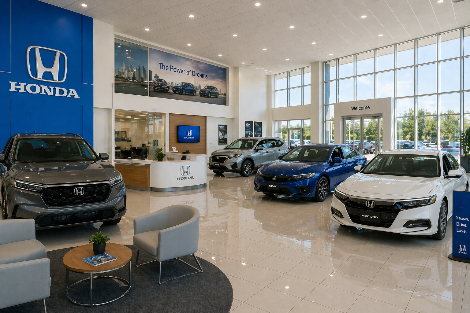 Honda showroom with vehicles on display