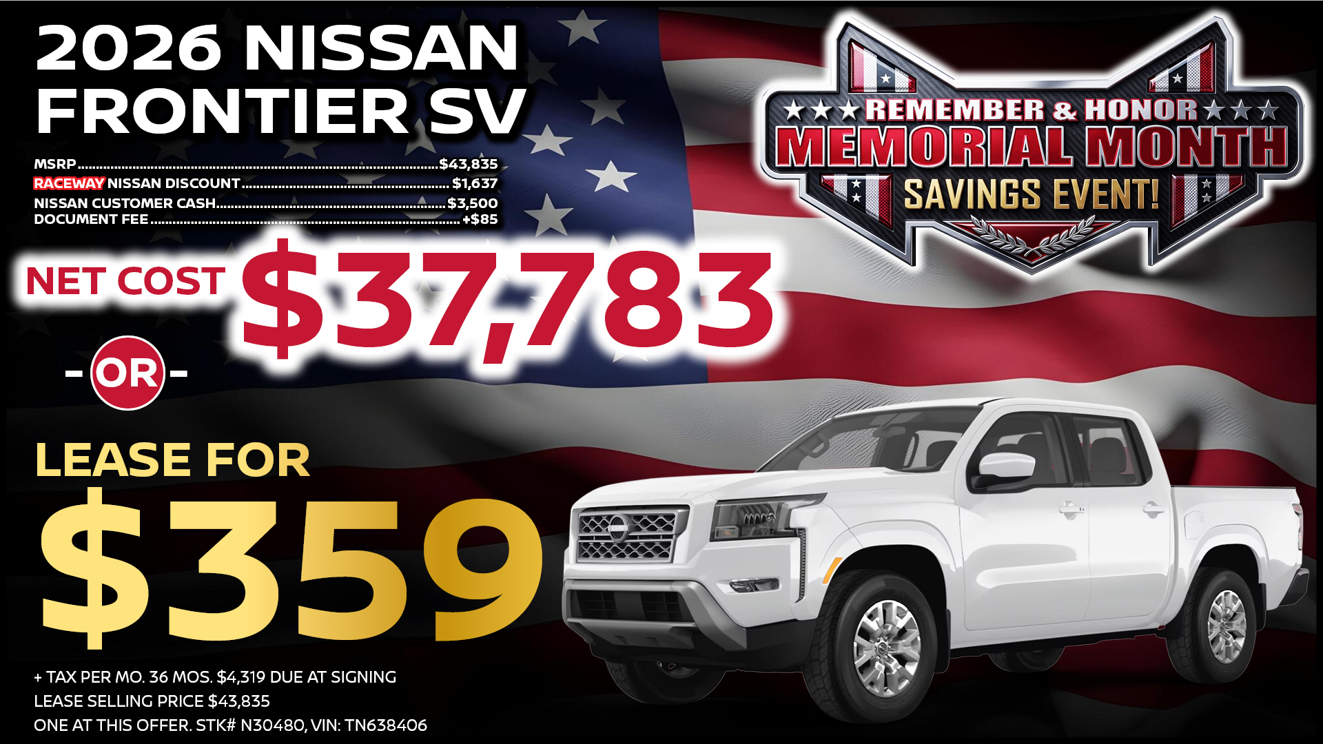2026 Nissan Frontier SV Lease Special