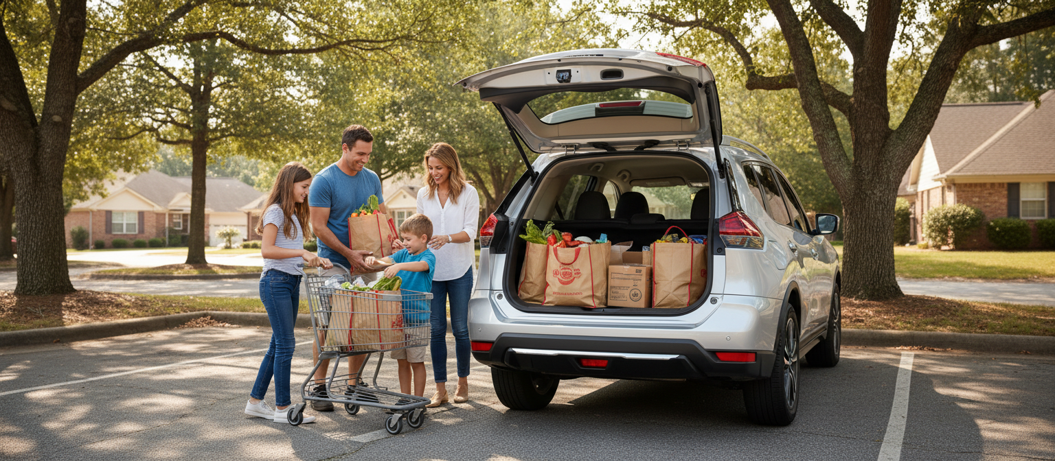 Nissan Rogue with open cargo area in Roswell GA suburban setting