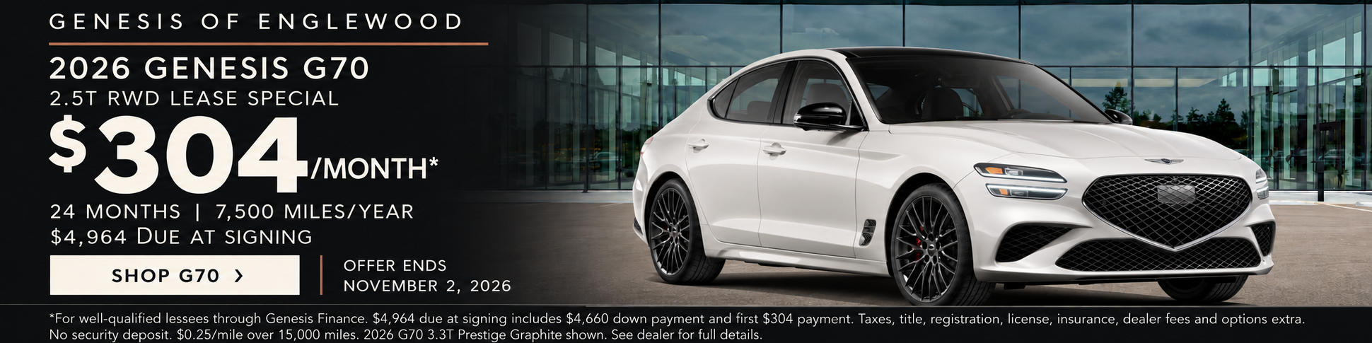 2026 Genesis G70 3.3T Prestige Graphite shown.