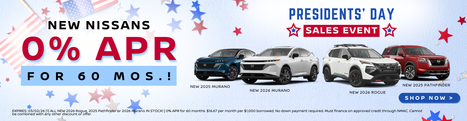 New Nissans for 0% APR for 60 months