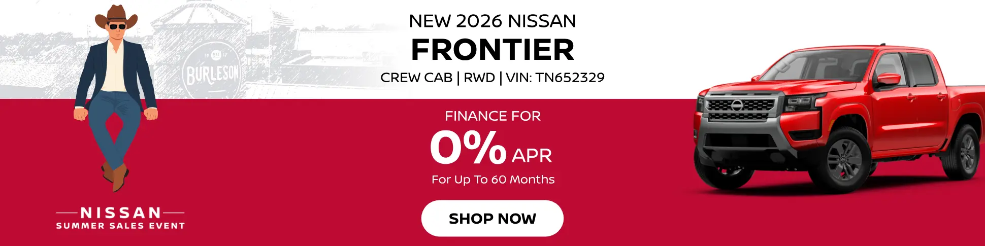 Shop a new 2026 Nissan Frontier for 0% APR for up to 60 months
