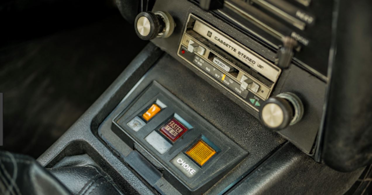 cassette player inside of a vintage vehicle