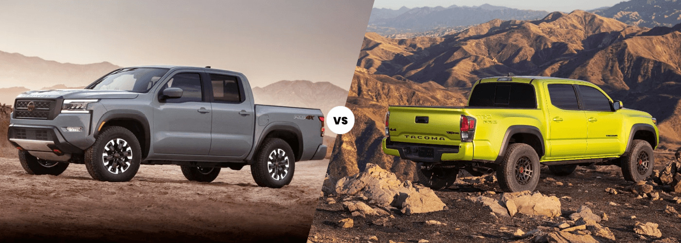 Hero image showcasing the 2022 Nissan Frontier vs. 2022 Toyota Tacoma.