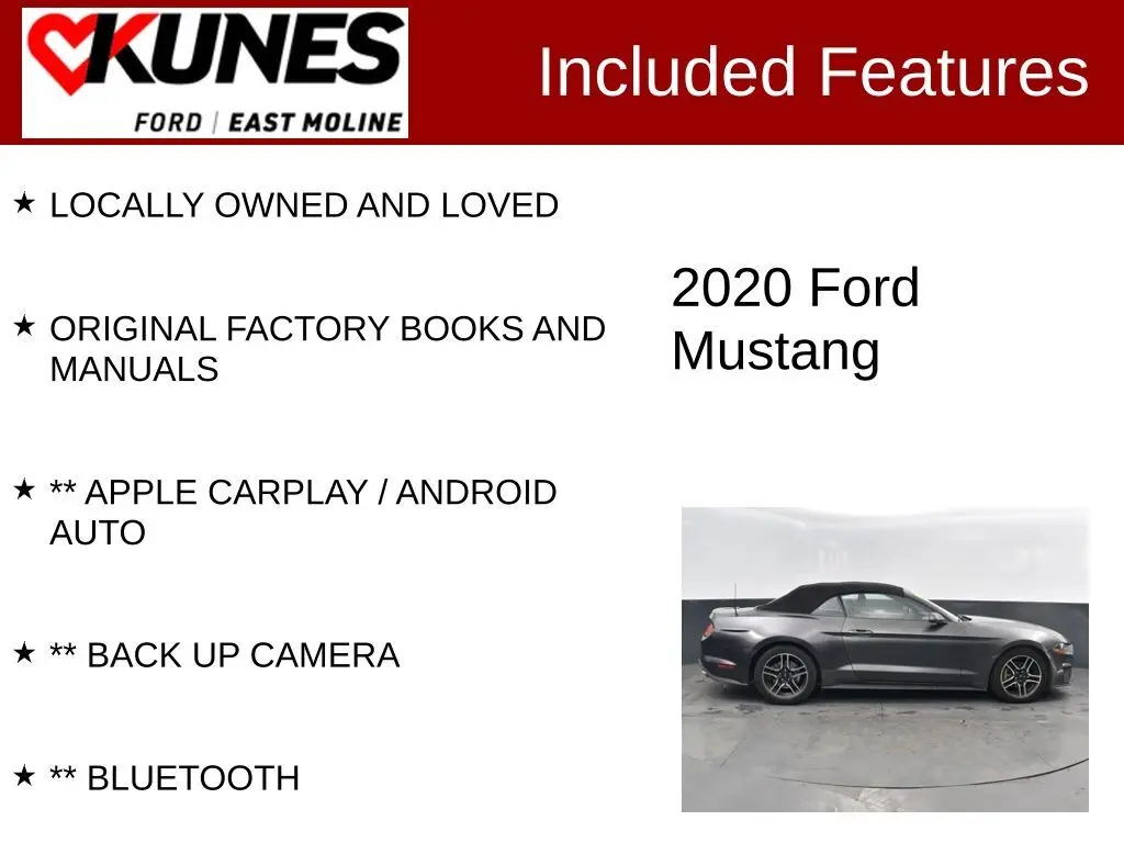 Used 2020 Ford Mustang EcoBoost Premium with VIN 1FATP8UHXL5112180 for sale in East Moline, IL