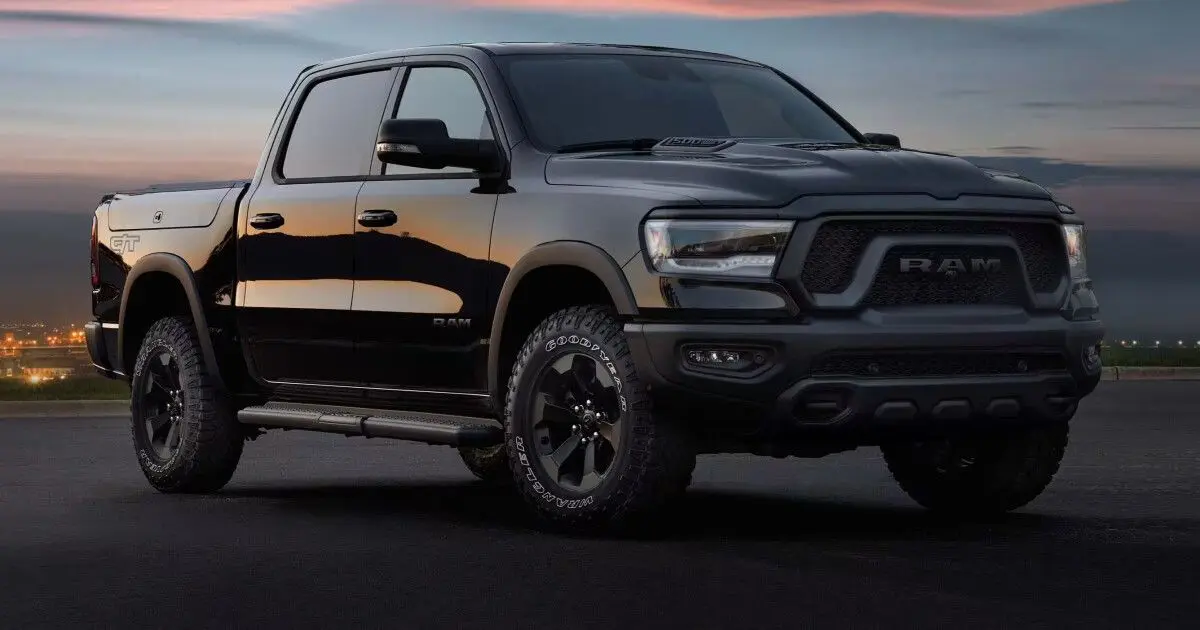 2024 RAM 1500 parked in front of city skyline