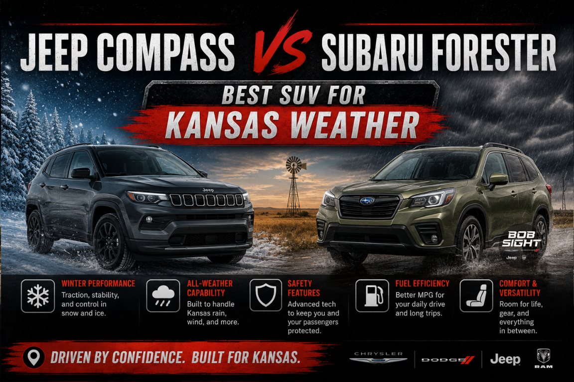 Jeep Compass vs Subaru Forester comparison for Kansas weather and SUV driving conditions