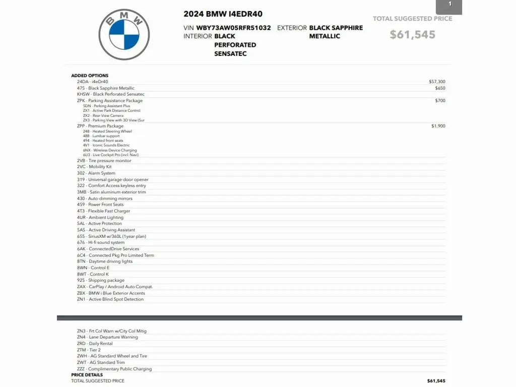 Used 2024 BMW i4 Base with VIN WBY73AW05RFR51032 for sale in Trooper, PA