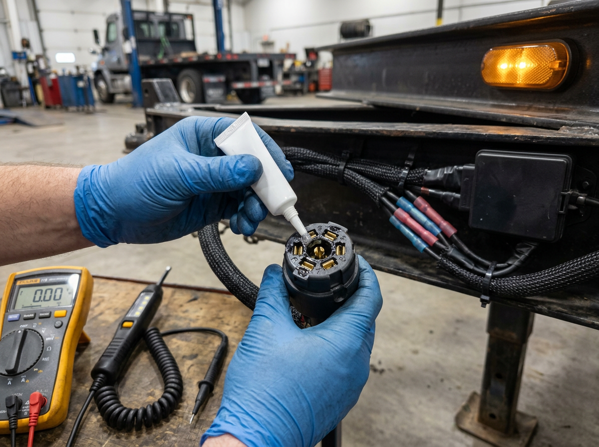 Trailer wiring harness and connector maintenance with dielectric grease