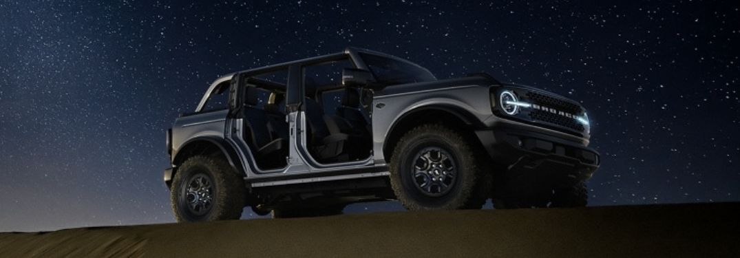 Gray 2023 Ford Bronco at Night with Top Removed