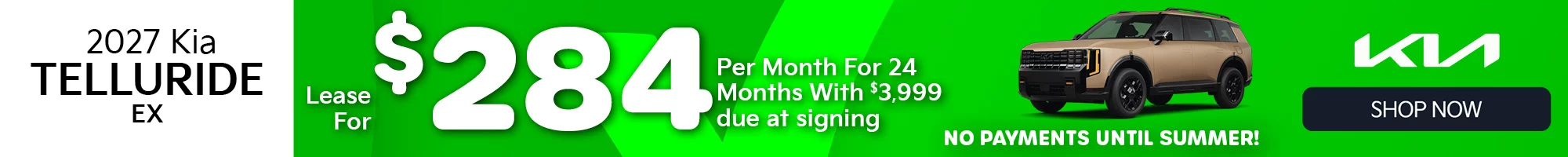 2027 Kia Telluride EX Lease for $284 per month with $3,999 due at signing
