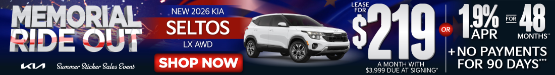 NEW 2026 Kia Seltos LX AWD	"LEASE FOR $219/MO with $3,999 due at signing* OR 1.9% APR for 48 months** PLUS, NO PAYMENTS FOR 90 DAYS***"