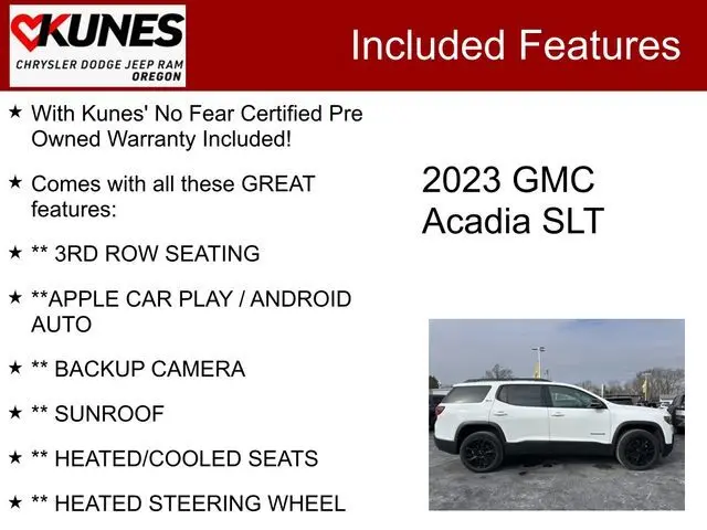 Used 2023 GMC Acadia SLT with VIN 1GKKNML46PZ160863 for sale in Oregon, IL