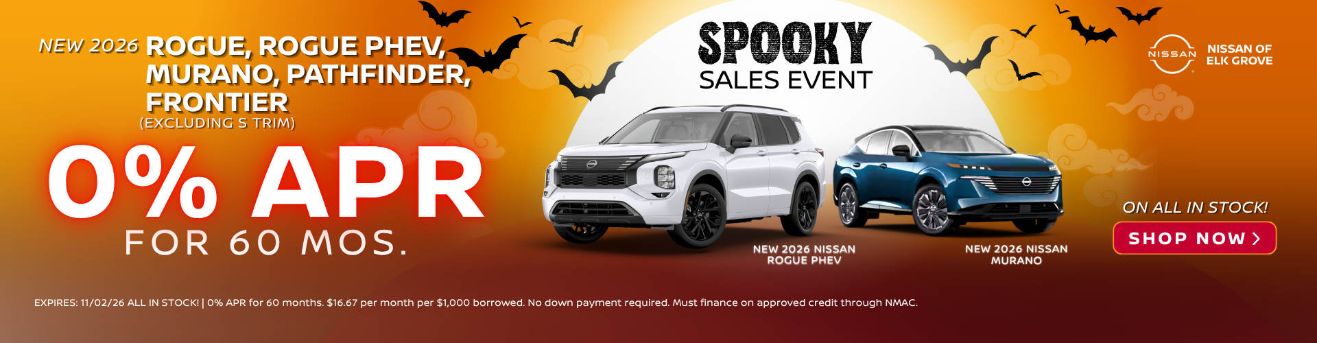 ROgue, ROGUE PHEV,  MURANO, PATHFINDER, FRONTIER 0% APR for 60 mos.