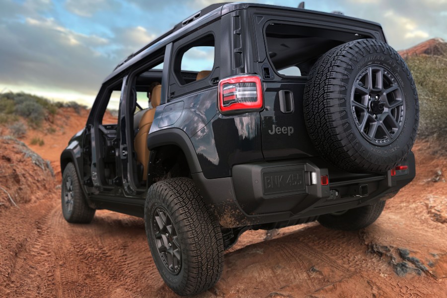 2026 Jeep Recon Exterior Driver Side Rear Angle while Off-Roading