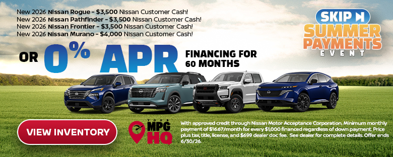 0% APR for New Nissan Models