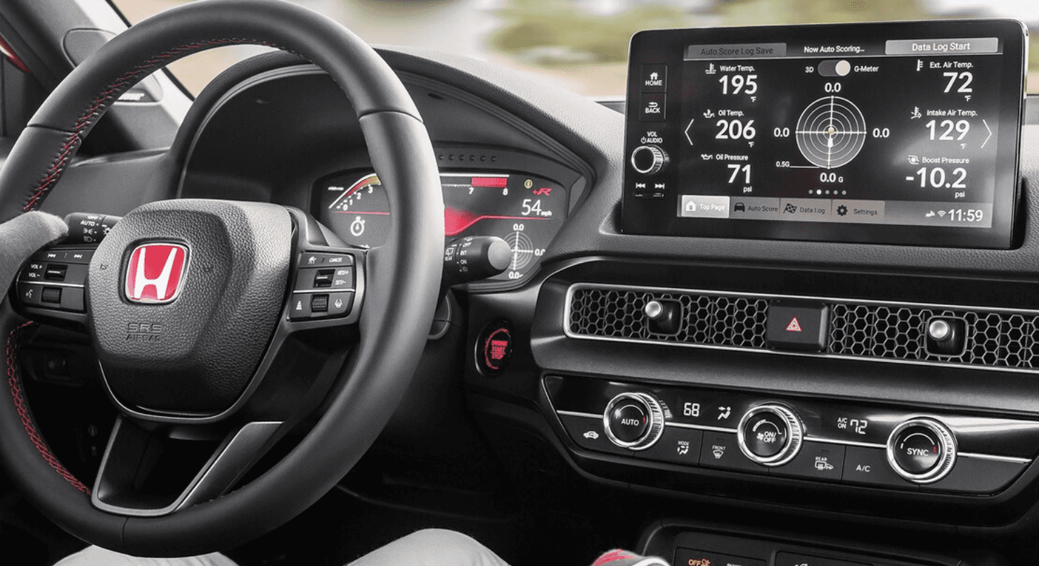 Honda Civic Type R steering wheel and touchscreen