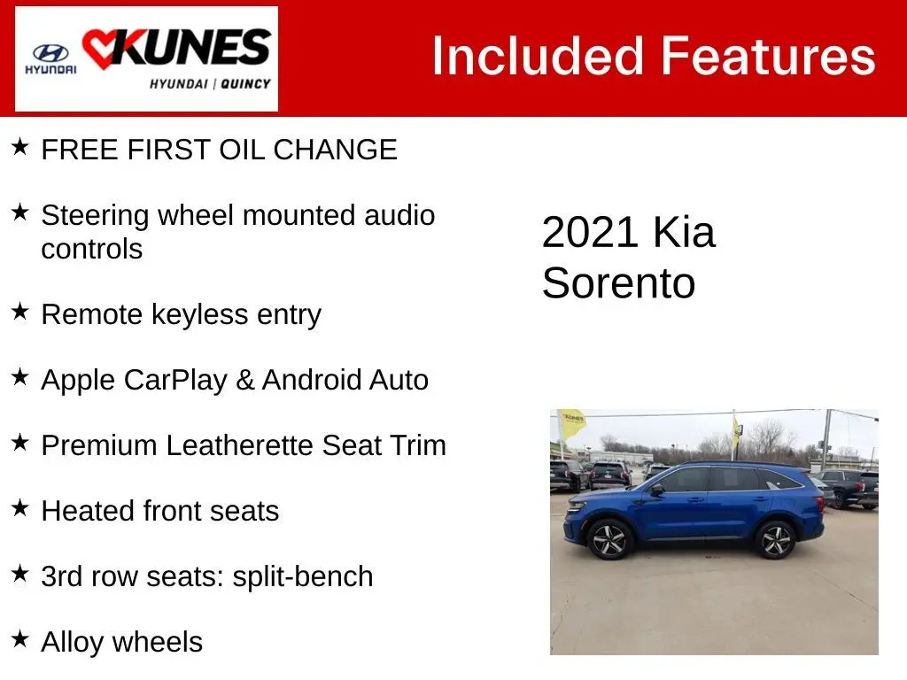 Used 2021 Kia Sorento S with VIN 5XYRL4LC1MG019975 for sale in Quincy, IL