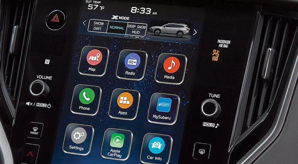 Close-up of the infotainment screen in a 2024 Subaru Outback.