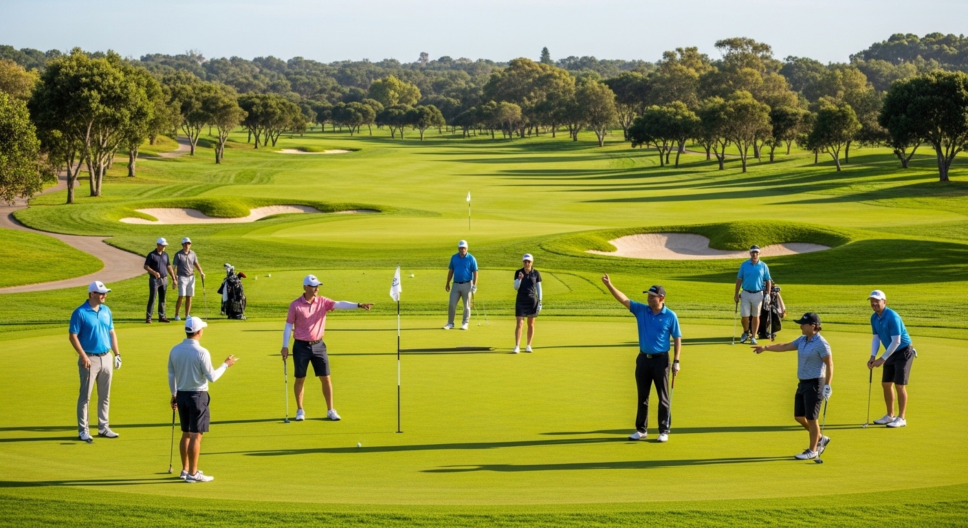 Golfers teeing off at a charity golf outing