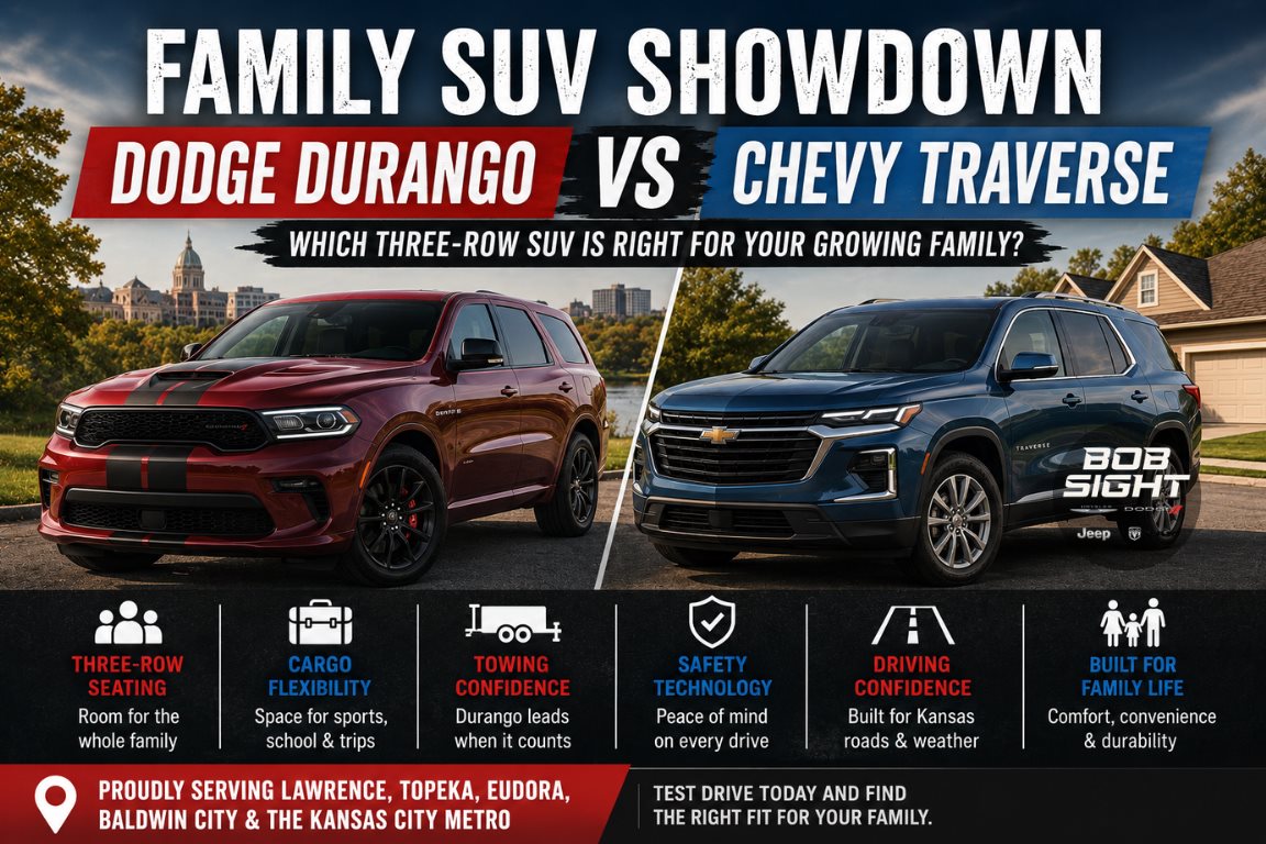 Dodge Durango vs Chevy Traverse comparison for growing Kansas families