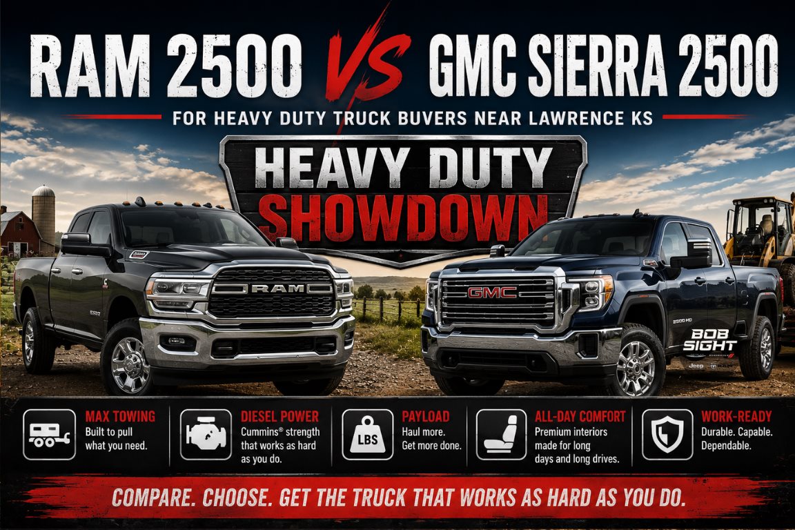 Ram 2500 vs GMC Sierra 2500 comparison for heavy duty truck buyers near Lawrence KS