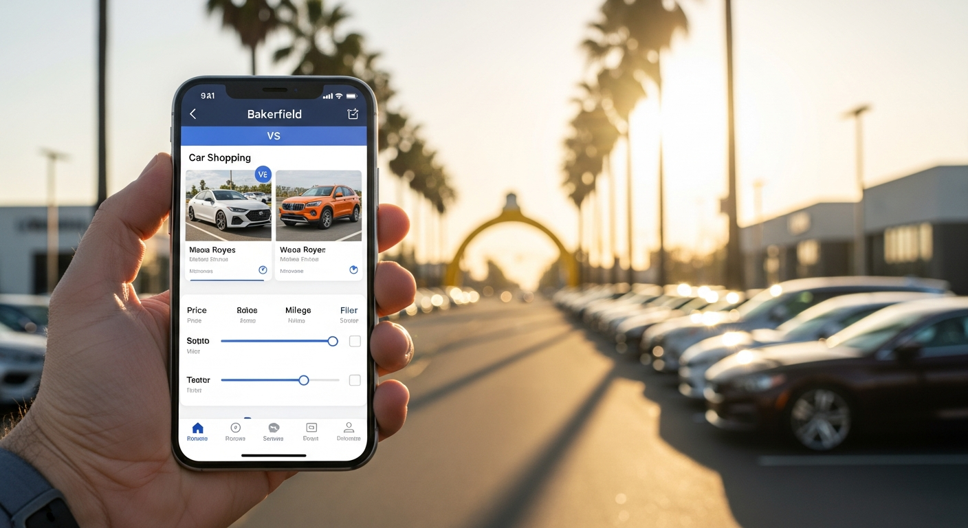 Modern online car shopping with smartphone in Bakersfield, CA