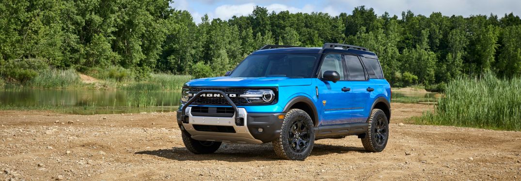 Blue 2025 Ford Bronco Sport with Sasquatch Off-Road Package Next to a River