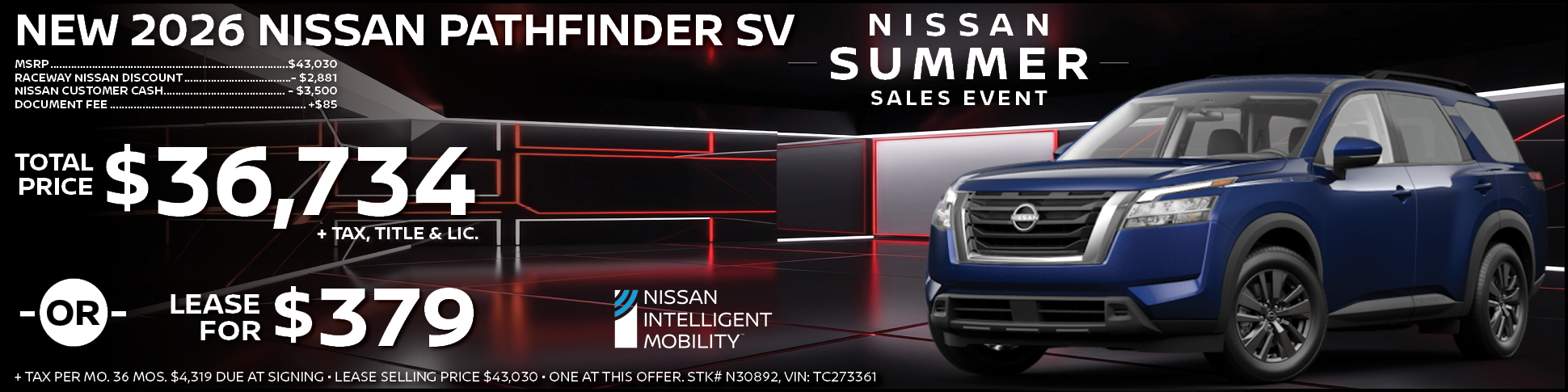 New 2026 Nissan Pathfinder Lease Offer