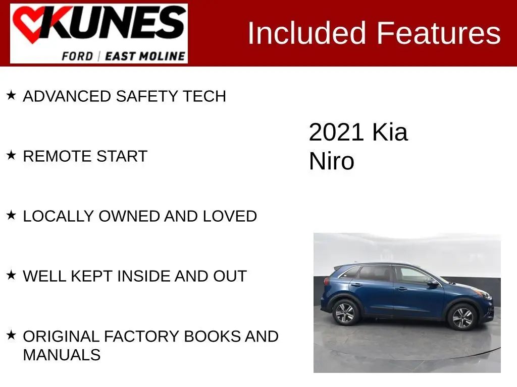 Used 2021 Kia Niro LXS with VIN KNDCB3LC8M5478710 for sale in East Moline, IL