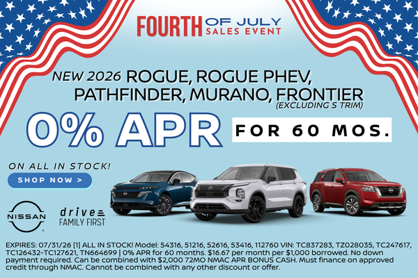 2026 Nissan ROGUE, ROGUE PHEV, PATHFINDER, MURANO, FRONTIER 0apr
