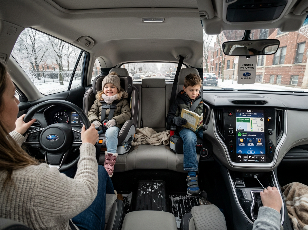 Certified Pre-Owned Subaru SUV parked in light snow