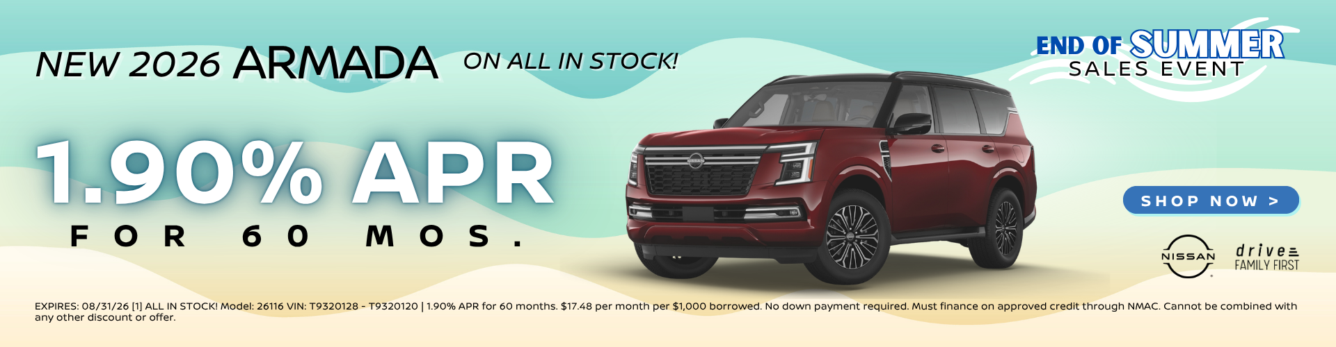 New 2026 Armada 1.9% APR for 60 mos.