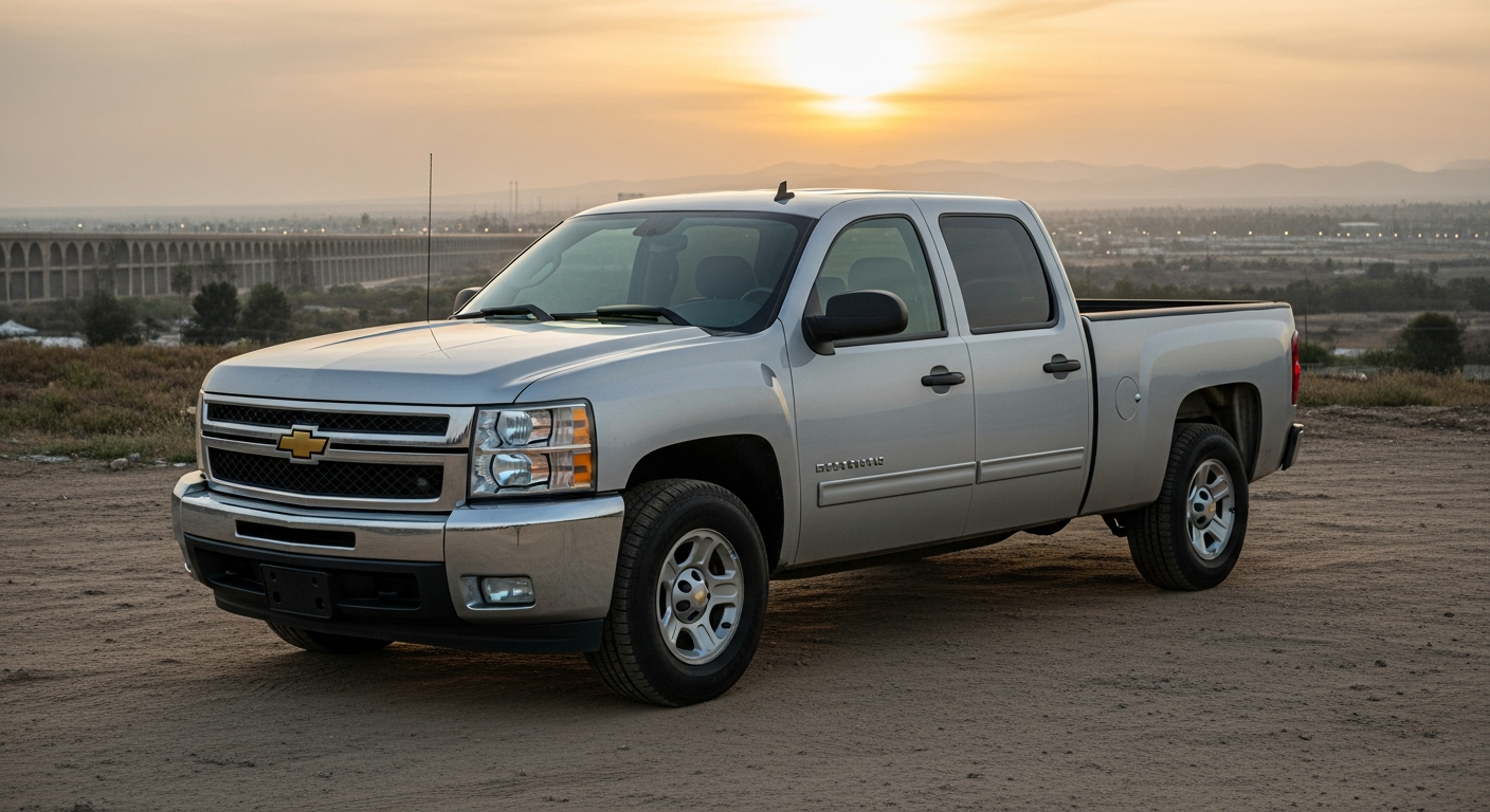 Pickup truck on scenic road near mountains