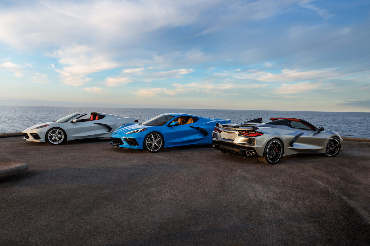 Corvettes parked near ocean