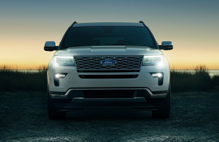 front view of a white 2019 Ford Explorer