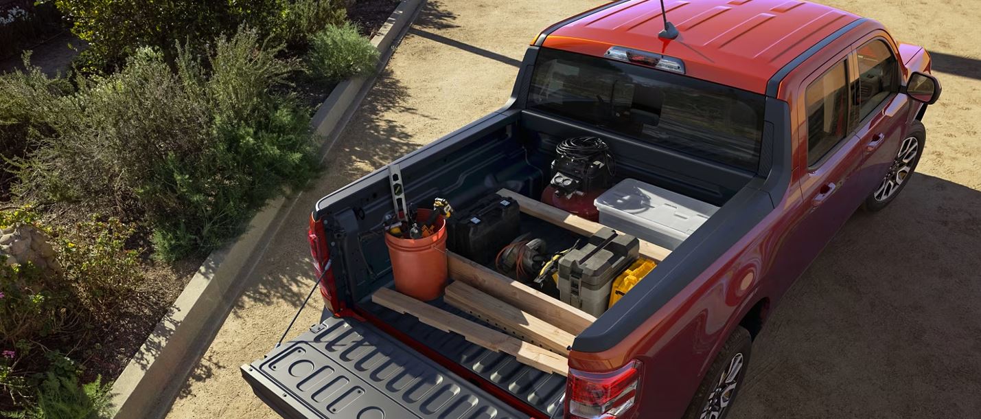 eagle view of 2024 Ford Maverick's versatile truck bed