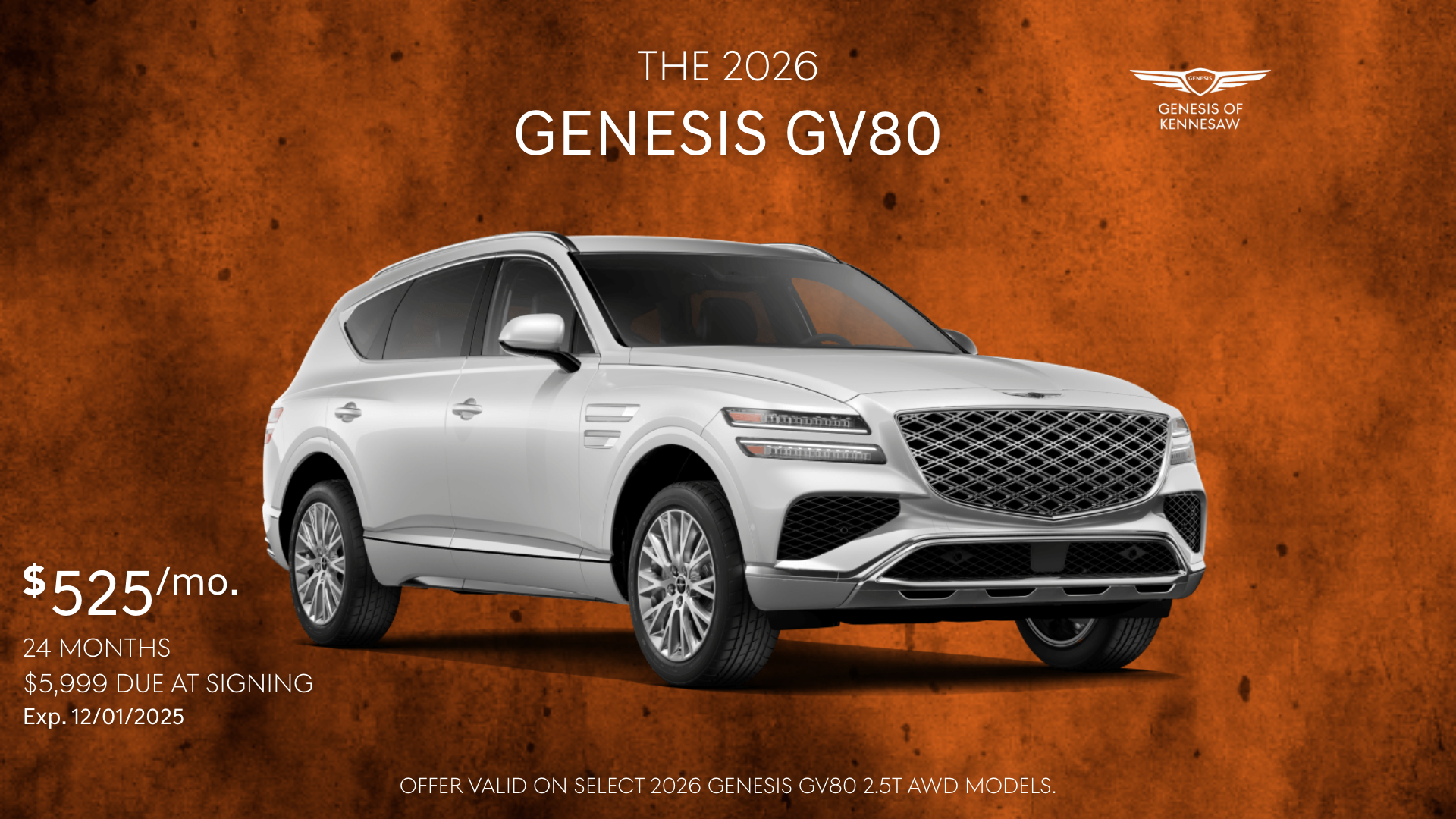 Genesis GV80 Banner. Limited Availability. Preproduction model with optional features shown.