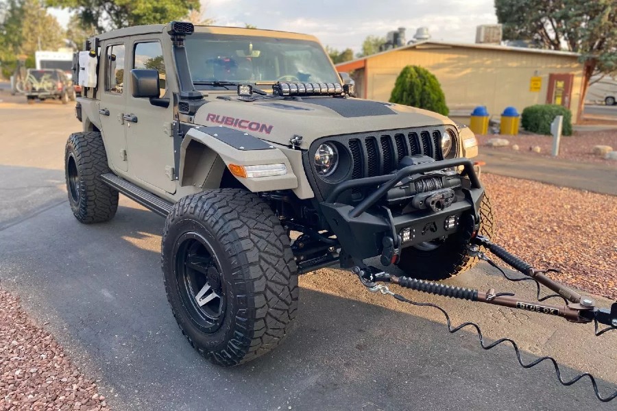 Custom Jeep Wrangler Hooked Up for Flat Towing with Blue Ox Tow Bar