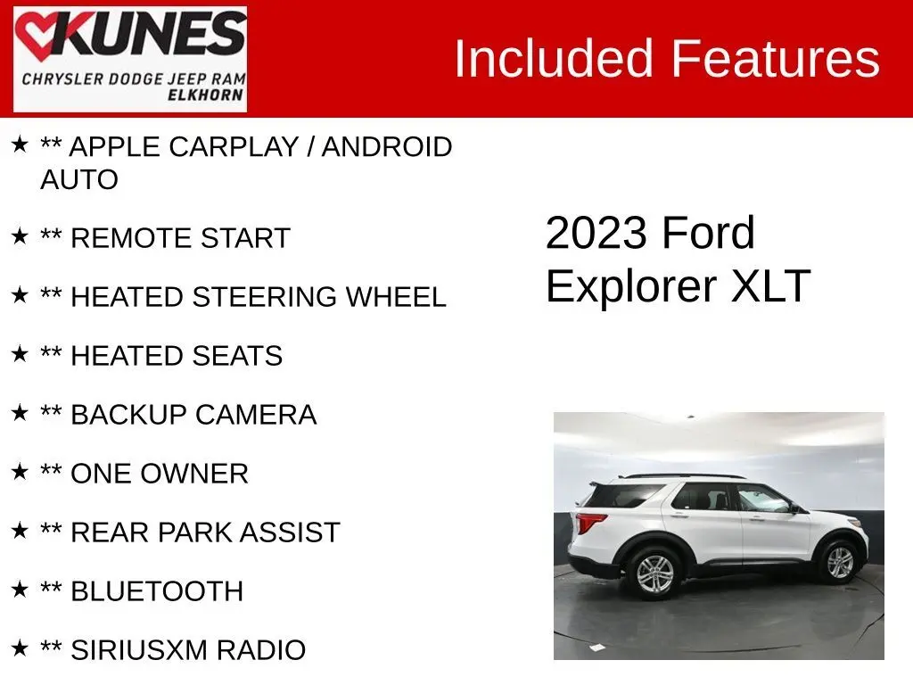 Used 2023 Ford Explorer XLT with VIN 1FMSK8DH9PGB18577 for sale in Elkhorn, WI