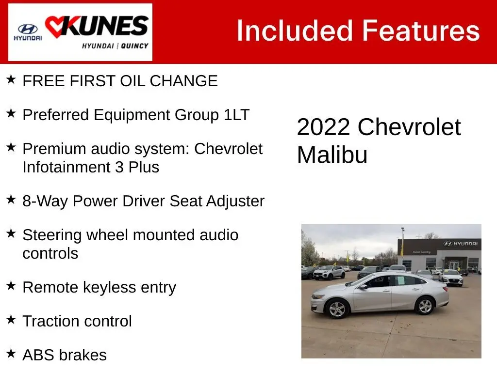 Used 2022 Chevrolet Malibu 1LT with VIN 1G1ZD5ST2NF151998 for sale in Quincy, IL
