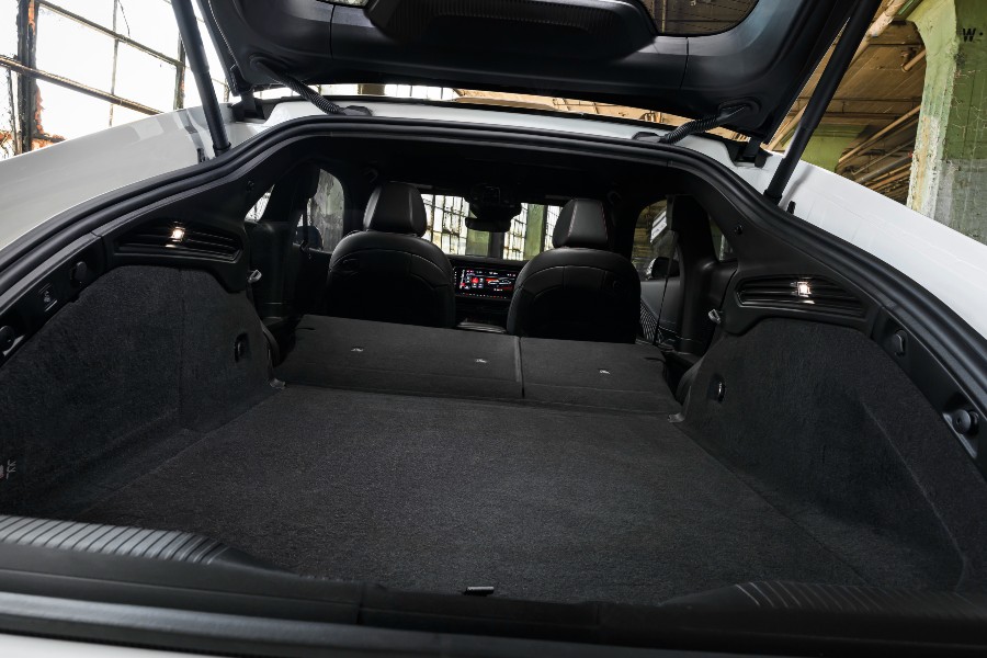 2026 Dodge Charger Daytona Hidden Hatchback Open Showcasing Interior Cargo Area