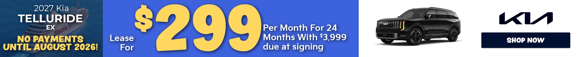 2027 Kia Telluride Lease for $299 per month with $3,999 due at signing