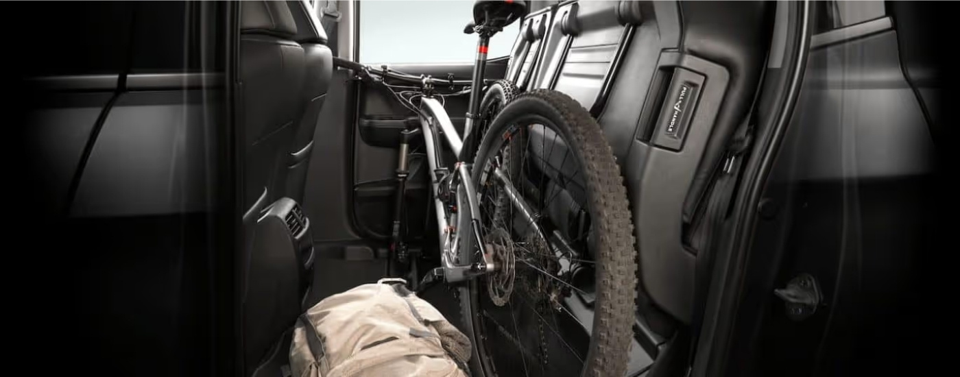 Bike stored in the rear cab area of a 2022 Honda Ridgeline