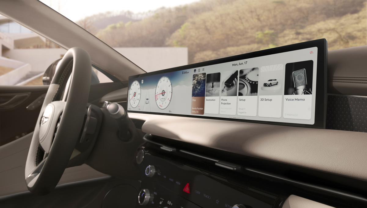 Interior closeup of 27 inch OLED display inside the Genesis G80