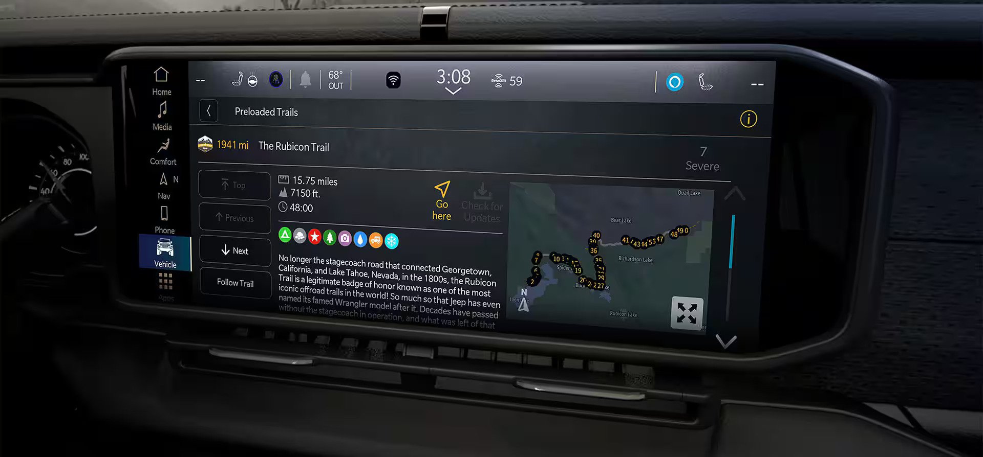 The front display screen in the jeep gladiator.