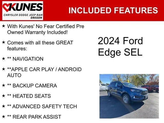 Used 2024 Ford Edge SEL with VIN 2FMPK4J95RBA82750 for sale in Oregon, IL