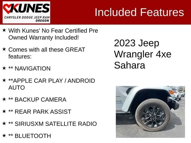 Used 2023 Jeep Wrangler 4xe Sahara 4XE with VIN 1C4JJXP62PW641257 for sale in Oregon, IL
